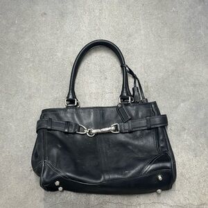 Coach Hamptons Black Leather Satchel EUC